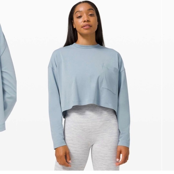 Lululemon Long Sleep Blue Crop Top tee - Picture 4 of 7